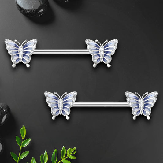 Surgical Steel Nipple Jewelry with Butterflies and Zirconia