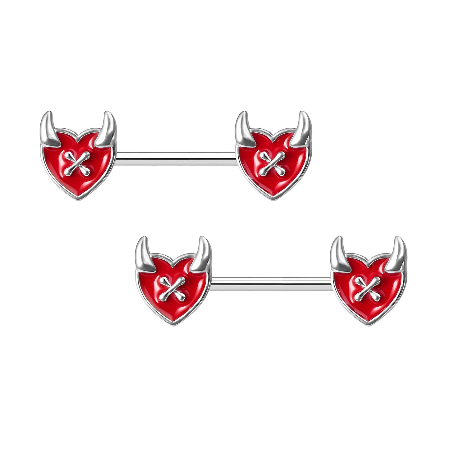 Surgical Steel Nipple Jewelry with Red Devil Hearts