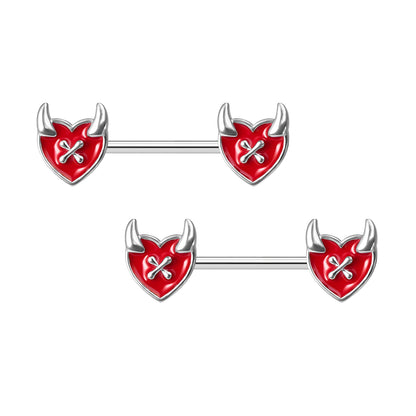 Surgical Steel Nipple Jewelry with Red Devil Hearts