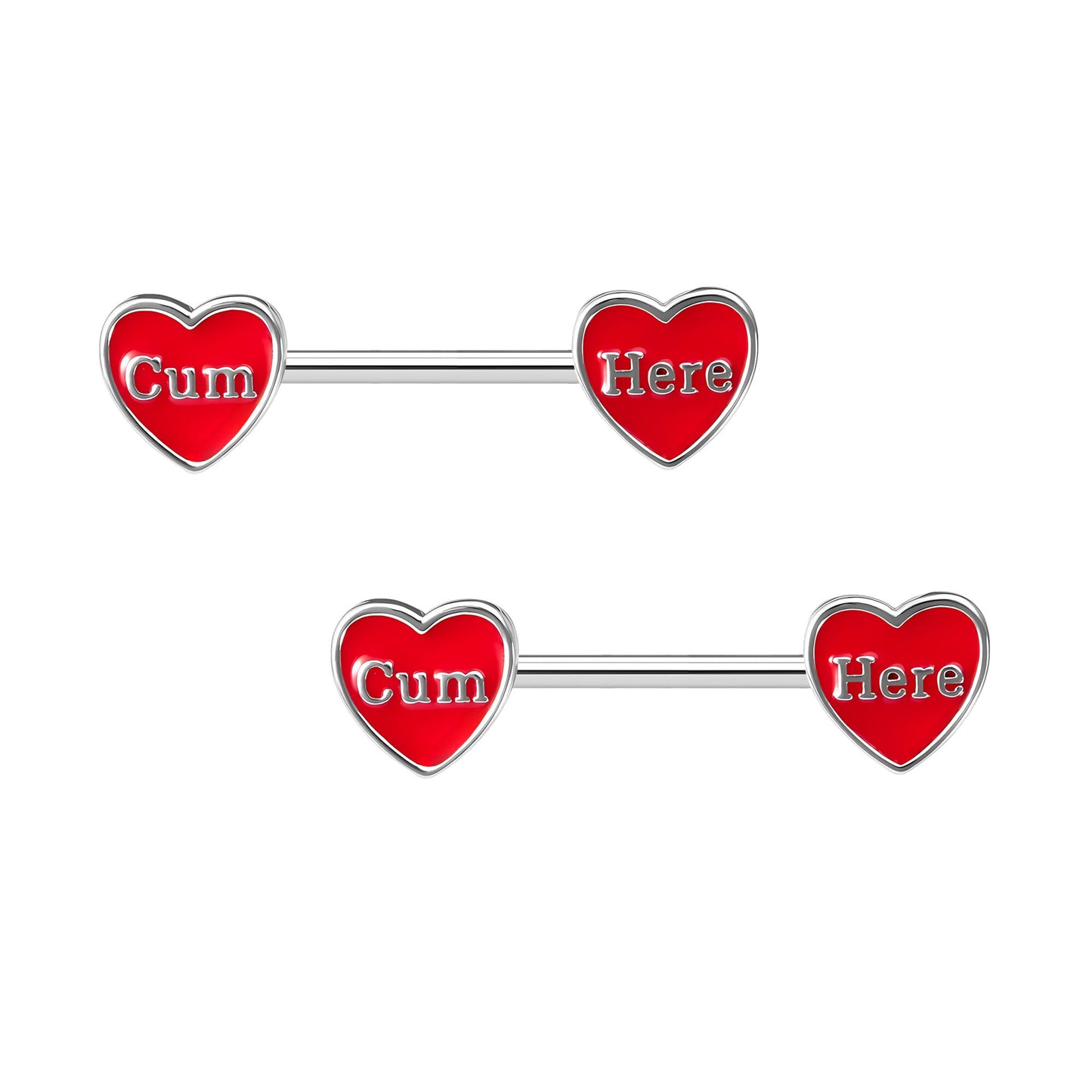 Surgical Steel Nipple Jewelry with Cum Here Hearts