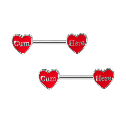 Surgical Steel Nipple Jewelry with Cum Here Hearts