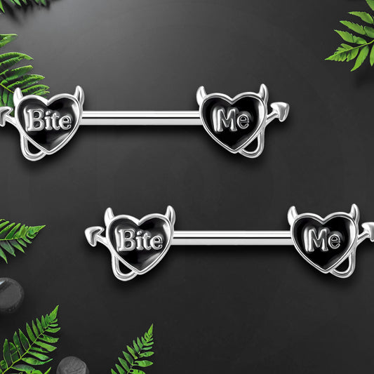 Surgical Steel Nipple Jewelry with Bite Me Hearts