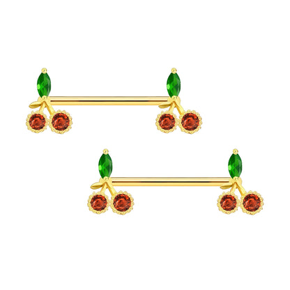 Surgical Steel Nipple Jewelry with Red Zirconia Cherries
