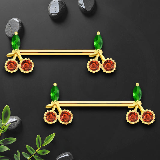 Surgical Steel Nipple Jewelry with Red Zirconia Cherries