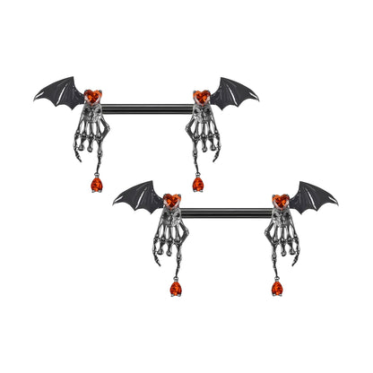 Surgical Steel Nipple Jewelry with Death Hands and Red CZ