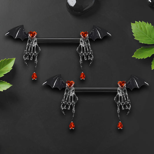 Surgical Steel Nipple Jewelry with Death Hands and Red CZ