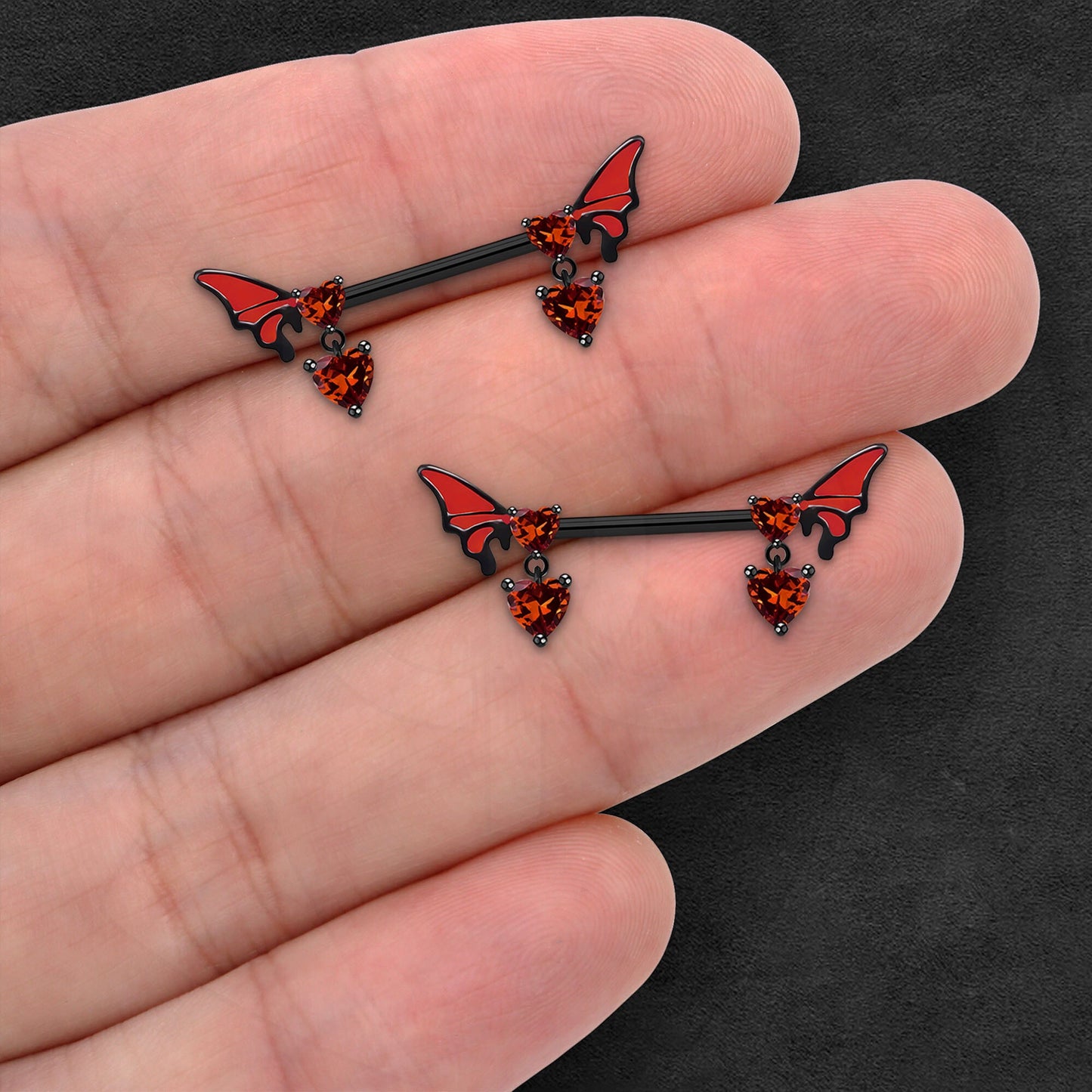 Surgical Steel Nipple Jewelry with Wings and Hearts CZ
