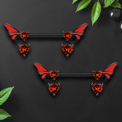 Surgical Steel Nipple Jewelry with Wings and Hearts CZ