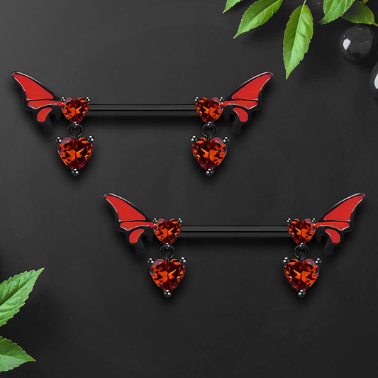 Surgical Steel Nipple Jewelry with Wings and Hearts CZ