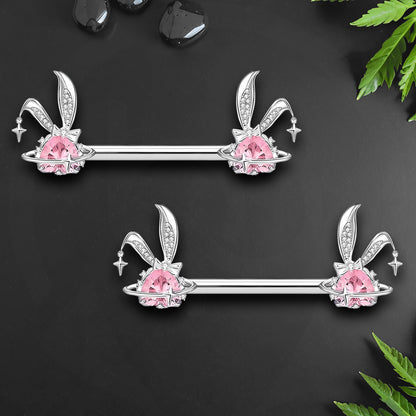 Surgical Steel Nipple Jewelry with Pink Bunnies