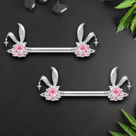 Surgical Steel Nipple Jewelry with Pink Bunnies