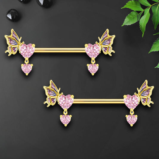 Surgical Steel Nipple Jewelry with Butterflies and Hearts CZ