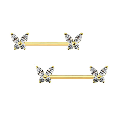 Surgical Steel Nipple Jewelry with Crystal Butterflies