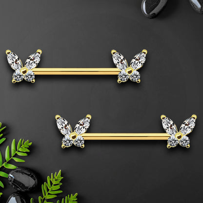 Surgical Steel Nipple Jewelry with Crystal Butterflies