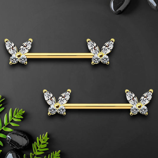 Surgical Steel Nipple Jewelry with Crystal Butterflies