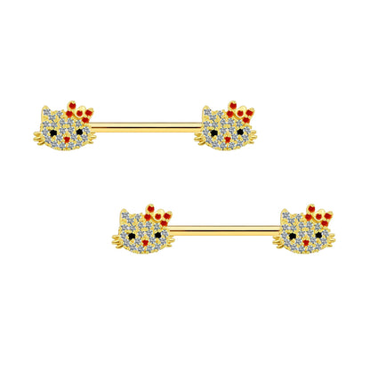 Surgical Steel Nipple Jewelry with Cute Crystal Kitties