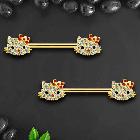 Surgical Steel Nipple Jewelry with Cute Crystal Kitties