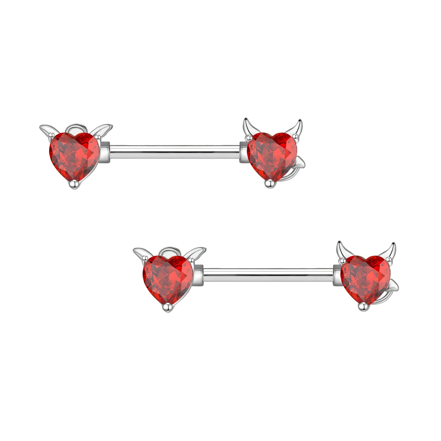 Surgical Steel Nipple Jewelry with Red Crystal Devil Horns