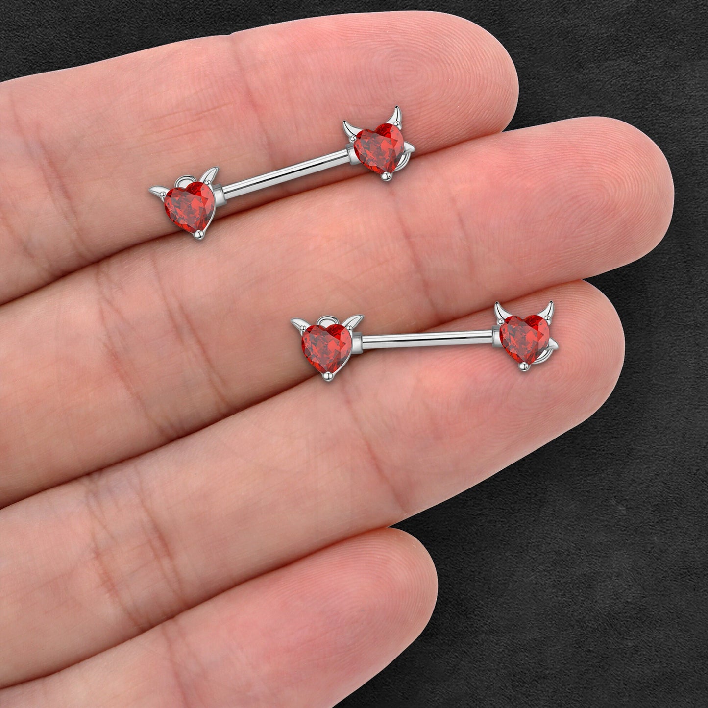 Surgical Steel Nipple Jewelry with Red Crystal Devil Horns