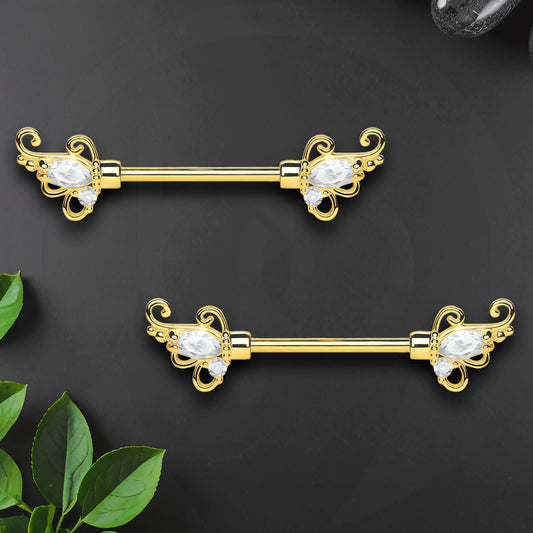 Surgical Steel Nipple Jewelry with Crystals Ornament CZ