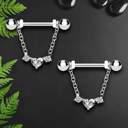 Surgical Steel Nipple Jewelry with Crystal Heart