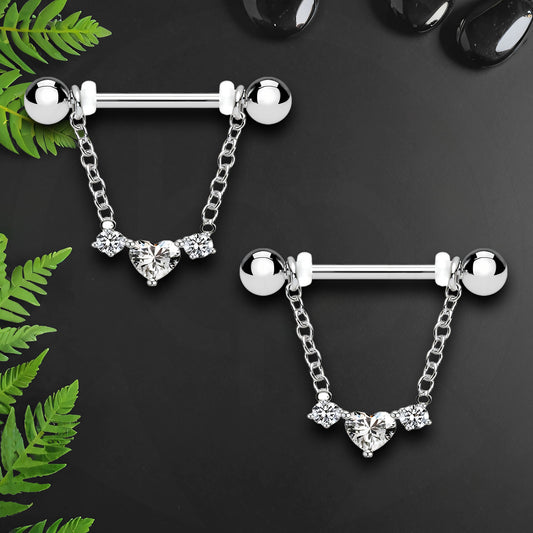 Surgical Steel Nipple Jewelry with Crystal Heart
