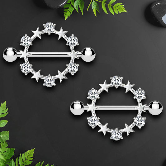 Surgical Steel Nipple Jewelry with Stars and Crystals
