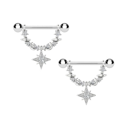 Surgical Steel Nipple Jewelry with Universe and CZ Star