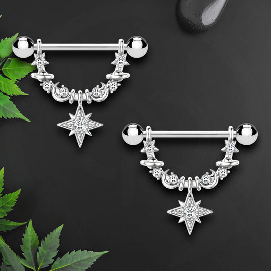 Surgical Steel Nipple Jewelry with Universe and CZ Star