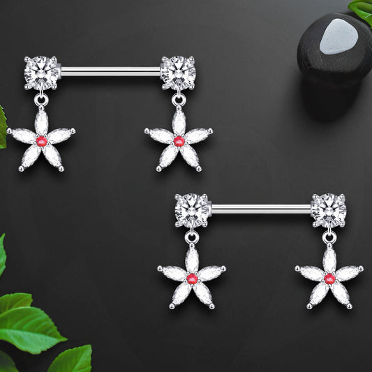 Surgical Steel Nipple Jewelry with Crystal Flowers