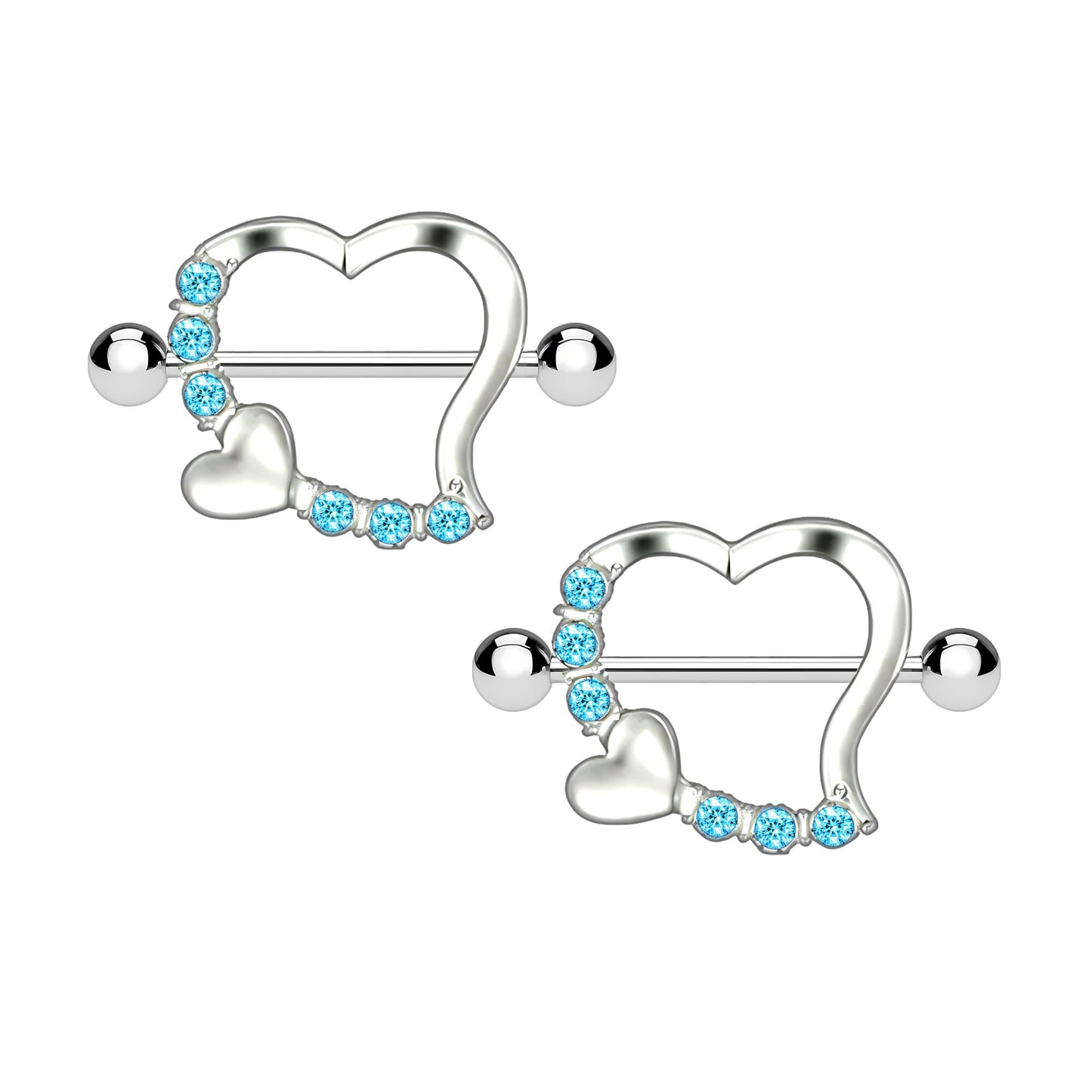Surgical Steel Nipple Jewelry with Blue Heart Ornament