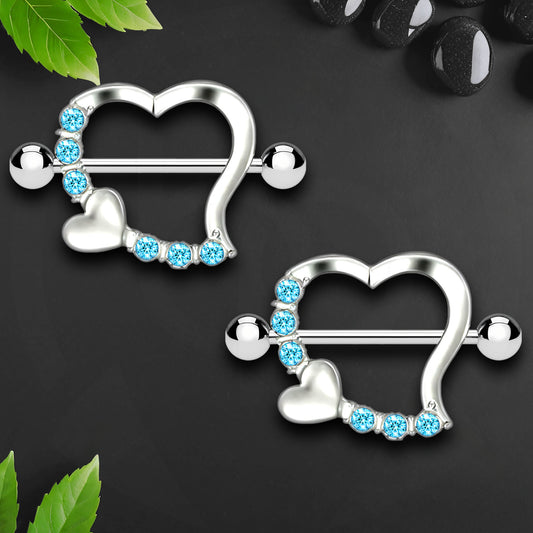 Surgical Steel Nipple Jewelry with Blue Heart Ornament