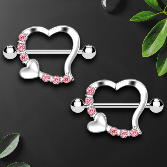 Surgical Steel Nipple Jewelry with Red Heart Ornament