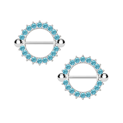 Surgical Steel Nipple Jewelry with Blue CZ Circle Ornament