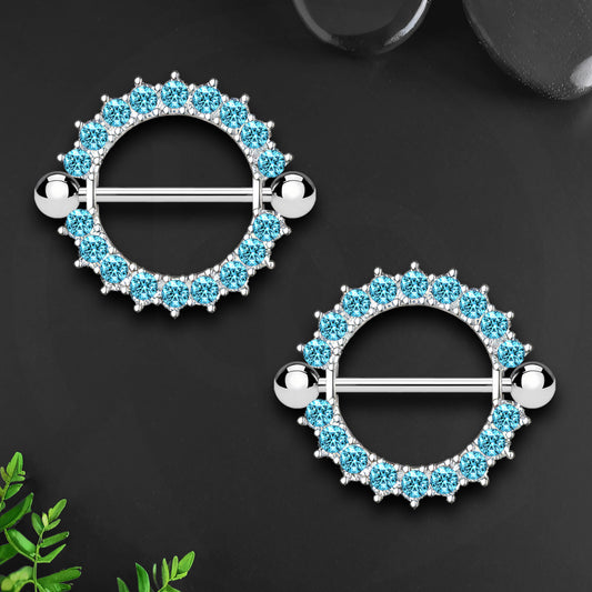 Surgical Steel Nipple Jewelry with Blue CZ Circle Ornament