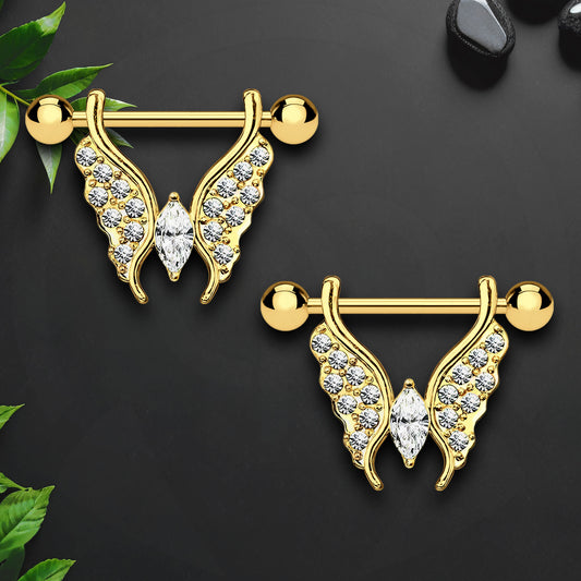 Surgical Steel Nipple Jewelry with Butterfly and Clear CZ