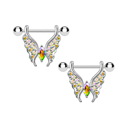 Surgical Steel Nipple Jewelry with Butterfly and Zirconia