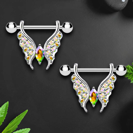 Surgical Steel Nipple Jewelry with Butterfly and Zirconia