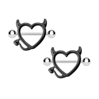 Surgical Steel Nipple Jewelry in Evil Heart Style