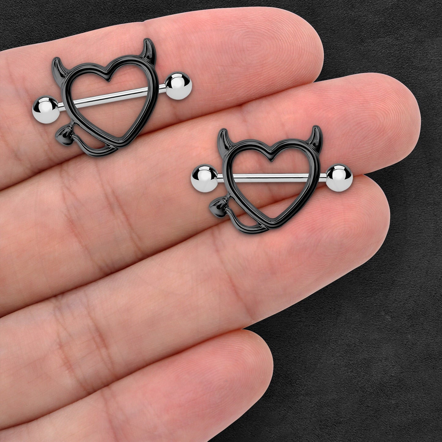 Surgical Steel Nipple Jewelry in Evil Heart Style
