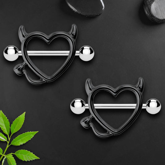 Surgical Steel Nipple Jewelry in Evil Heart Style