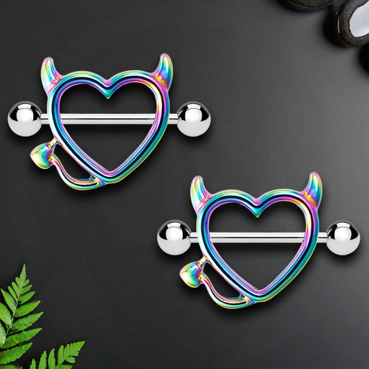 Surgical Steel Nipple Jewelry in Evil Heart Style