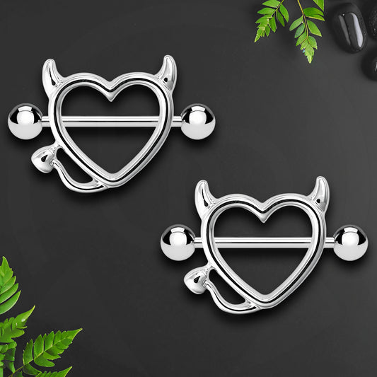 Surgical Steel Nipple Jewelry in Evil Heart Style