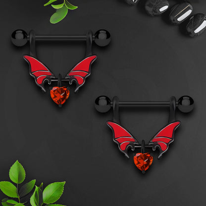 Surgical Steel Nipple Jewelry with Wings and Red Heart