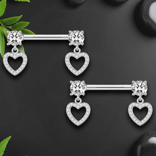 Surgical Steel Nipple Jewelry with Hearts Dangle and CZ