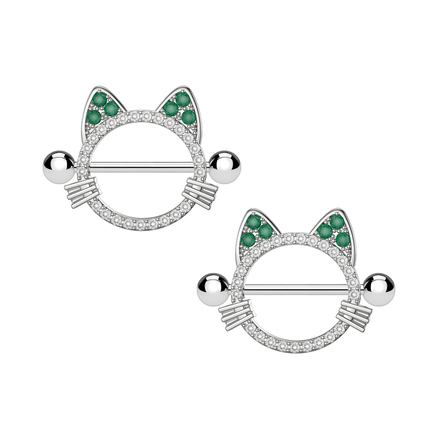 Surgical Steel Nipple Jewelry in Crystal Cat Style