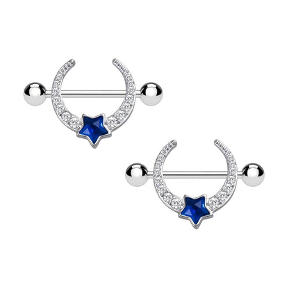 Surgical Steel Nipple Jewelry with Moon and Blue Star