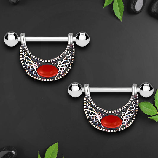 Surgical Steel Nipple Jewelry with Tribal Ornament