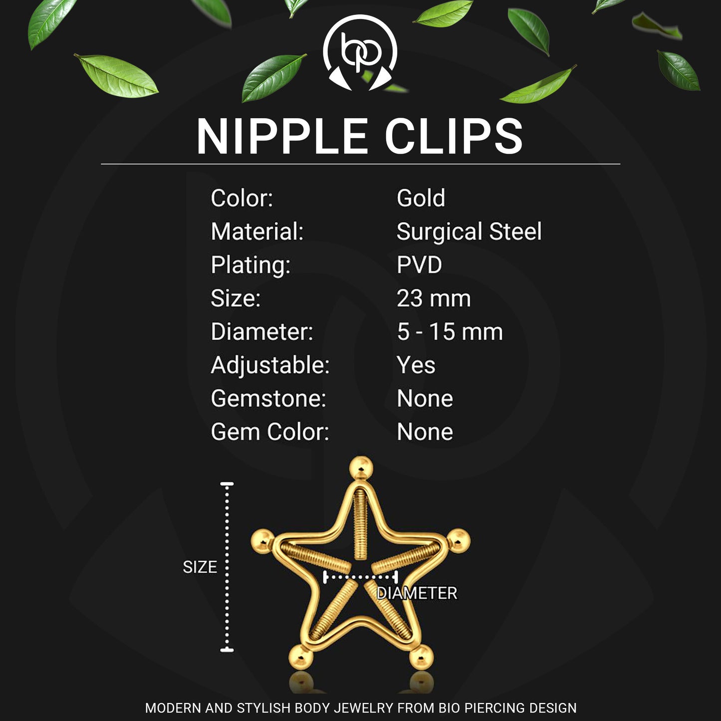 Surgical Steel Nipple Clips in Star Shape with Screws