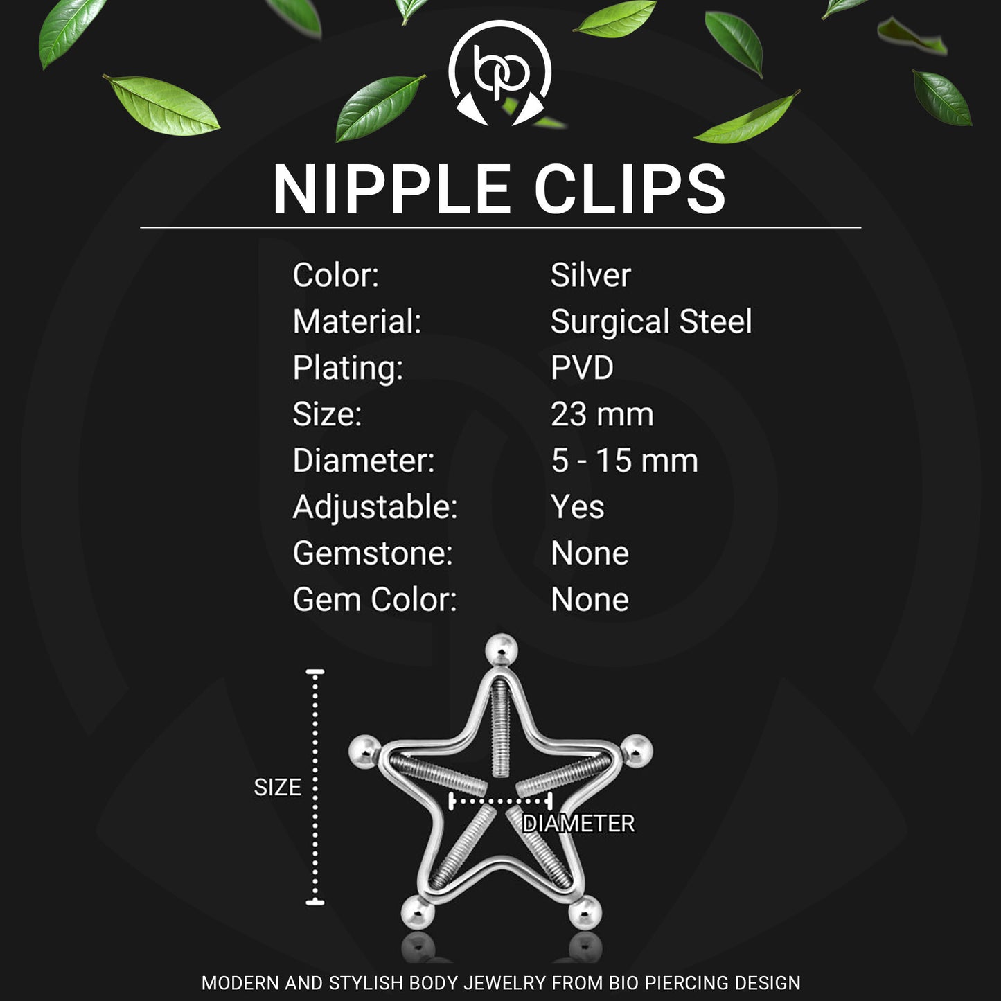 Surgical Steel Nipple Clips in Star Shape with Screws